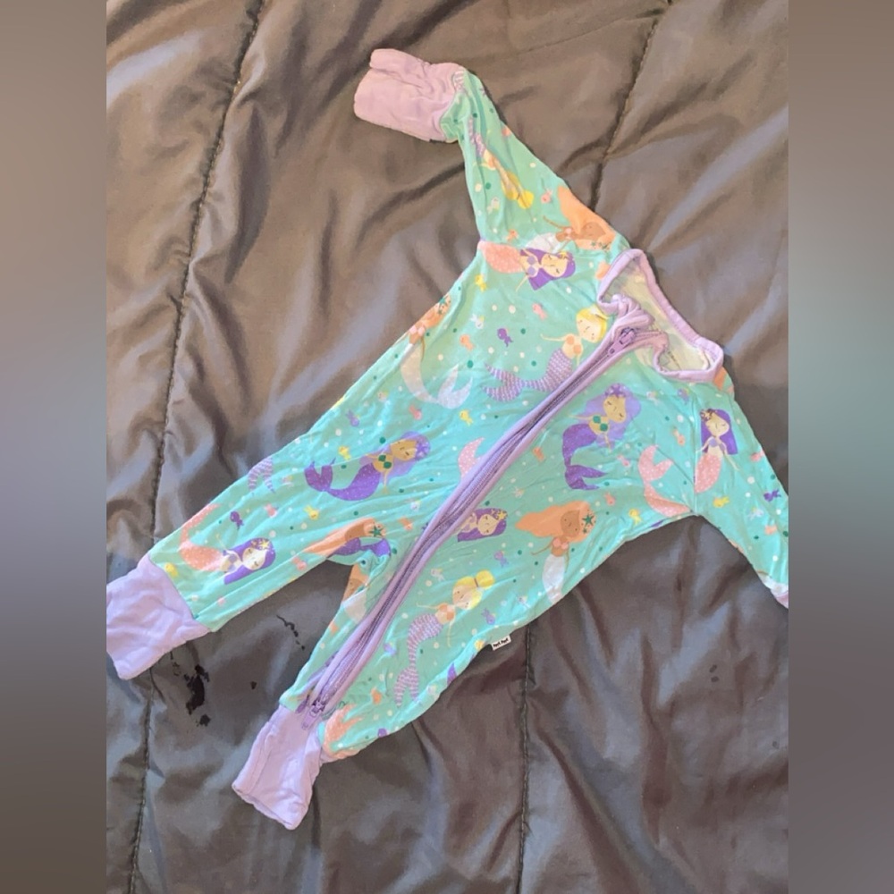 blue and purple preemie size little sleepies footie pajama